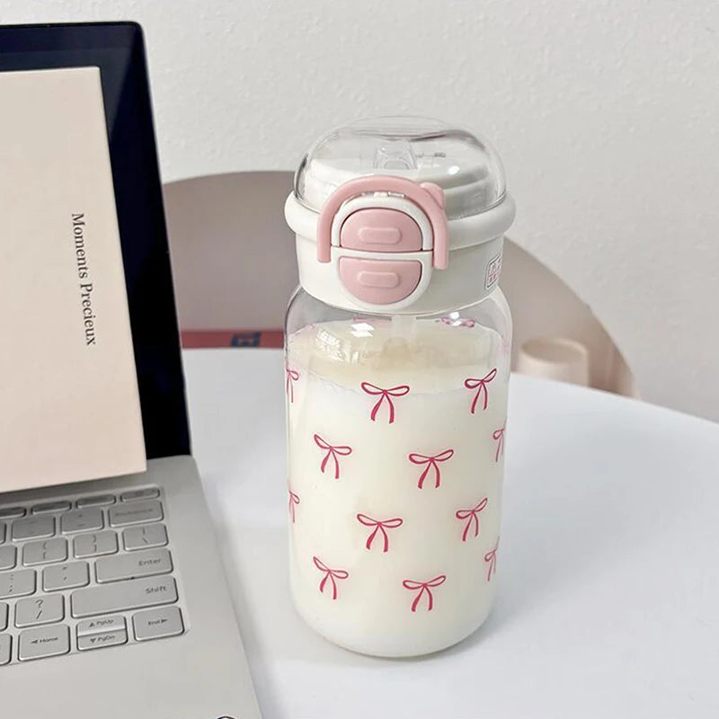 Cute Water Bottle With Straw Portable Plastic Pop-Up Cover Water Cup For Kid Kawaii Bottle Water Leak-Proof Cute Drinking Bottle