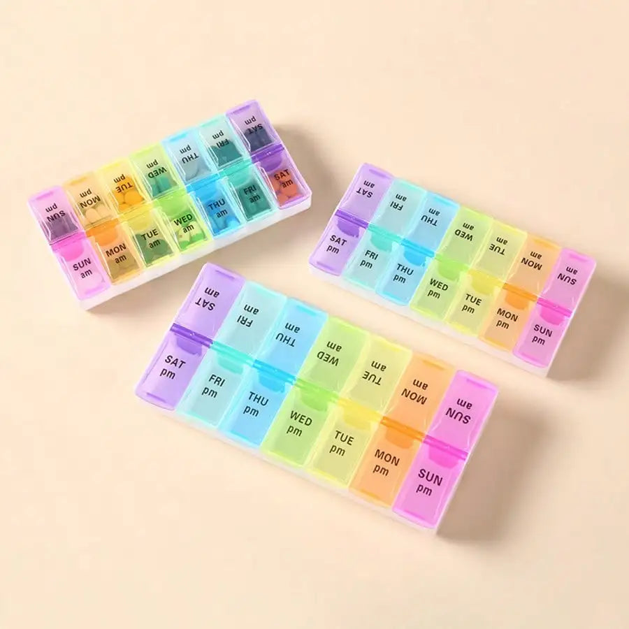 14-Grid Color Pill Box, Portable One-Week Pill Box Set, Mini Combination Pill Box Packing, Daily Regular Reminder Pill Box Monday To Sunday Full Coverage Travel Carry-On & Handbag Essentials, Efficient Management Of Vitamins