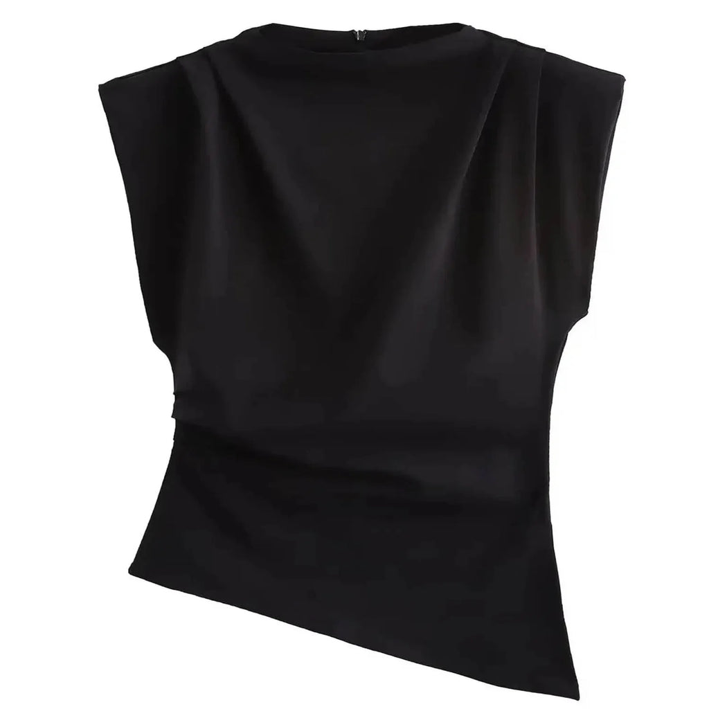 Fashion Shoulderless Top European American Style Simple Pleated Decorative New Top