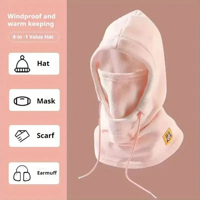 Pink Color Fleece Winter Balaclava Hat With Neck Warmer Face Mask