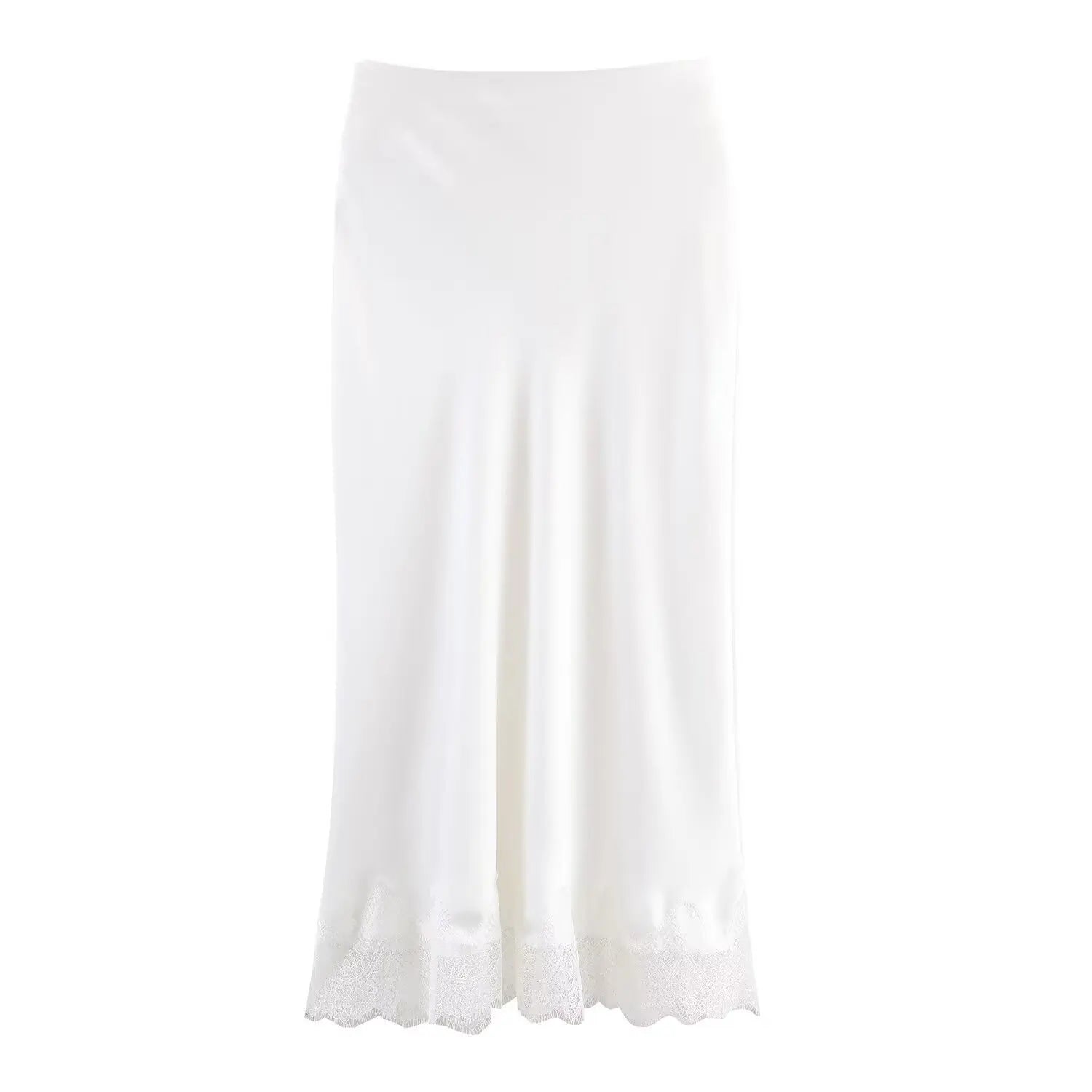 SAW Independent Station Sexy Lace Patchwork Satin Feel Mini Skirt Autumn Fashion Trendy Polyester Fiber Long A-Line Skirt
