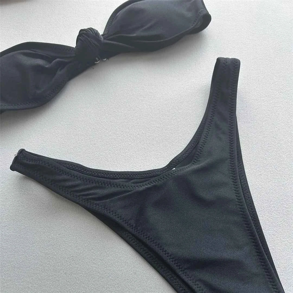 Bandeau Knotted Brazilian High Cut Bikini Women Swimwear Female Swimsuit Two-pieces Bikini set Bather Bathing Suit Swim V5930