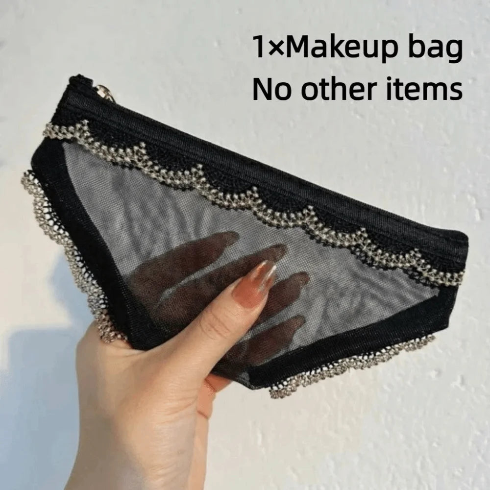 New Briefs Shape Cosmetic Bag Mesh Lace Heart Makeup Storage Pouch Y2K Transparent Toiletry Bag Storage for Travel