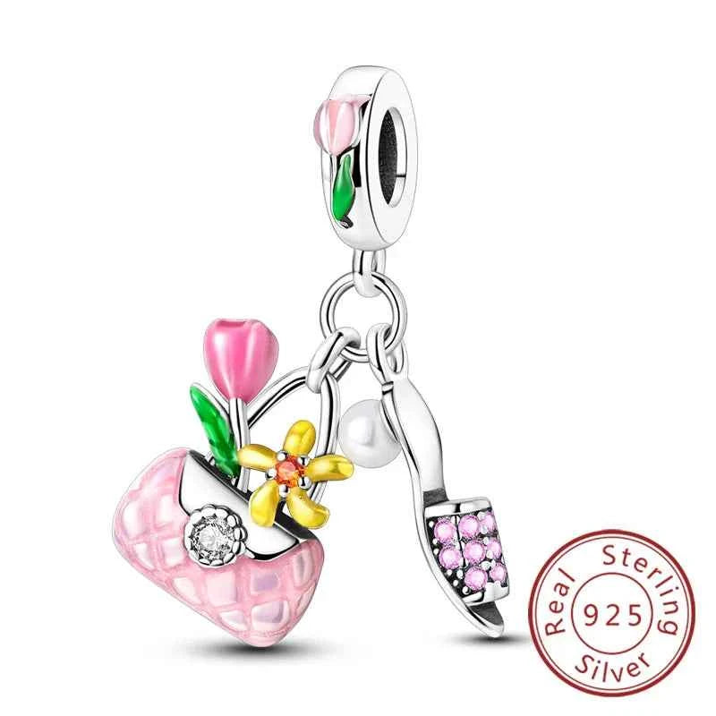 Original 925 Sterling Silver Charm Bead Mother's Day Love Heart Family Charm Bead Pendant Fits Bracelet Womens Jewelry Gifts