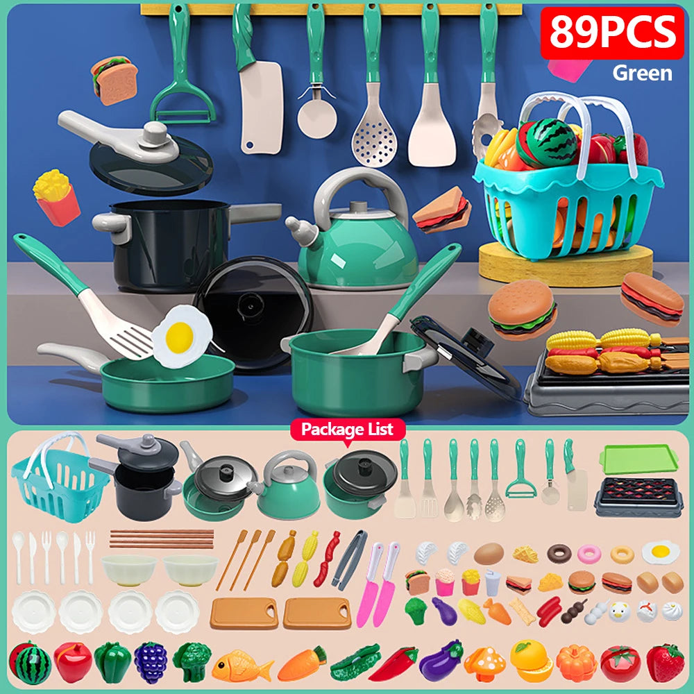 Kids Kitchen Toys Set 92/69/59 PCS Play Food with Pots Pans & Utensils Small Pretend Cooking Toys for Toddlers Girls Boys Gift