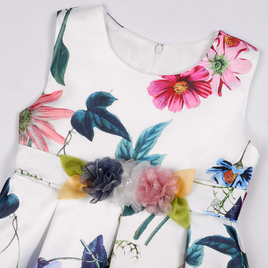 2026 European and American children's new flower vintage print princess dress girl holiday party dress dress