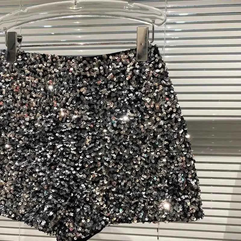 New Autumn Black Velvet Shorts Women Sequined Shiny Versatile Short Pants Clubwear Shorts Hot Pants High Street