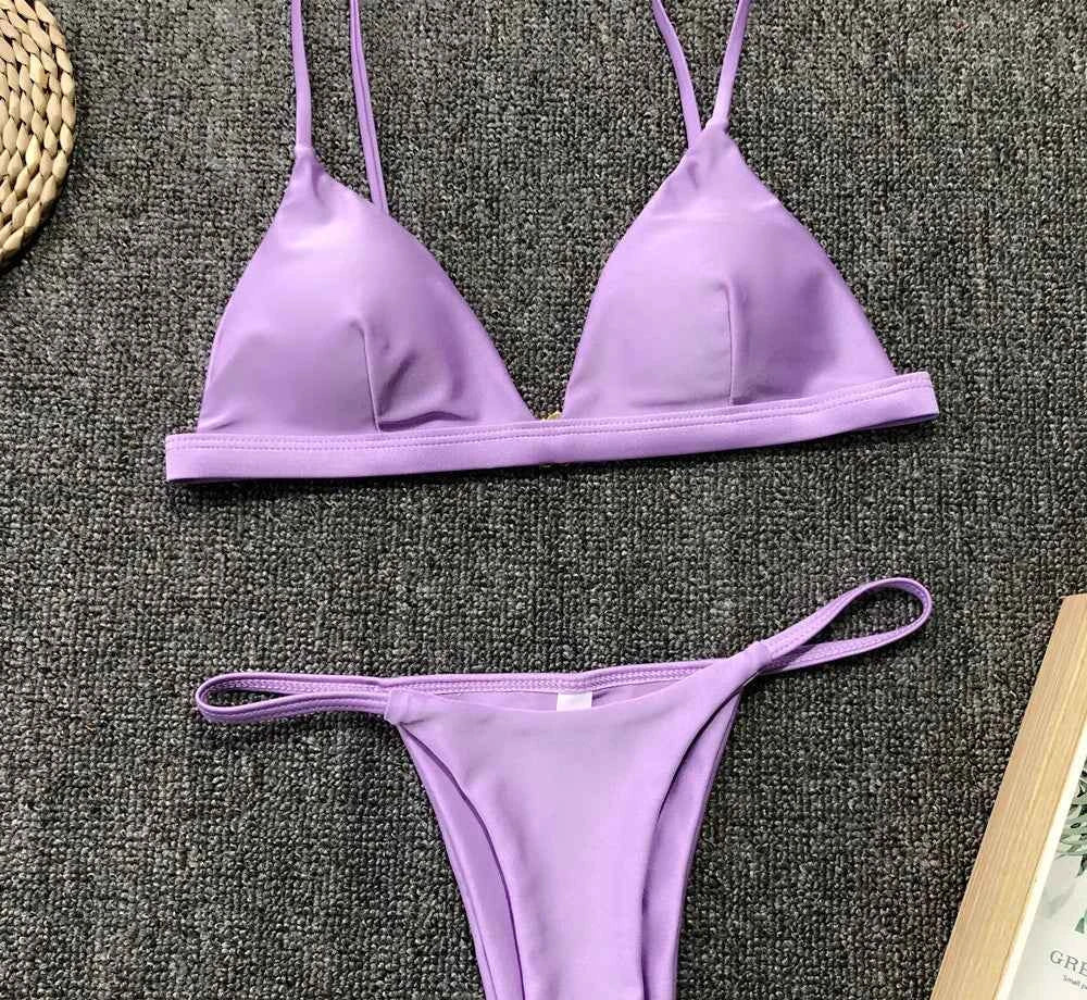 Bikini 2025 New Women's Split Solid Color Adjustable Size Swimsuit