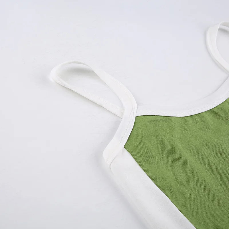 Sleeveless Knitted Crop Tops Green Sexy Basic Patchwork Summer Casual Cami Backless Y2k Vintage Tank Top Women