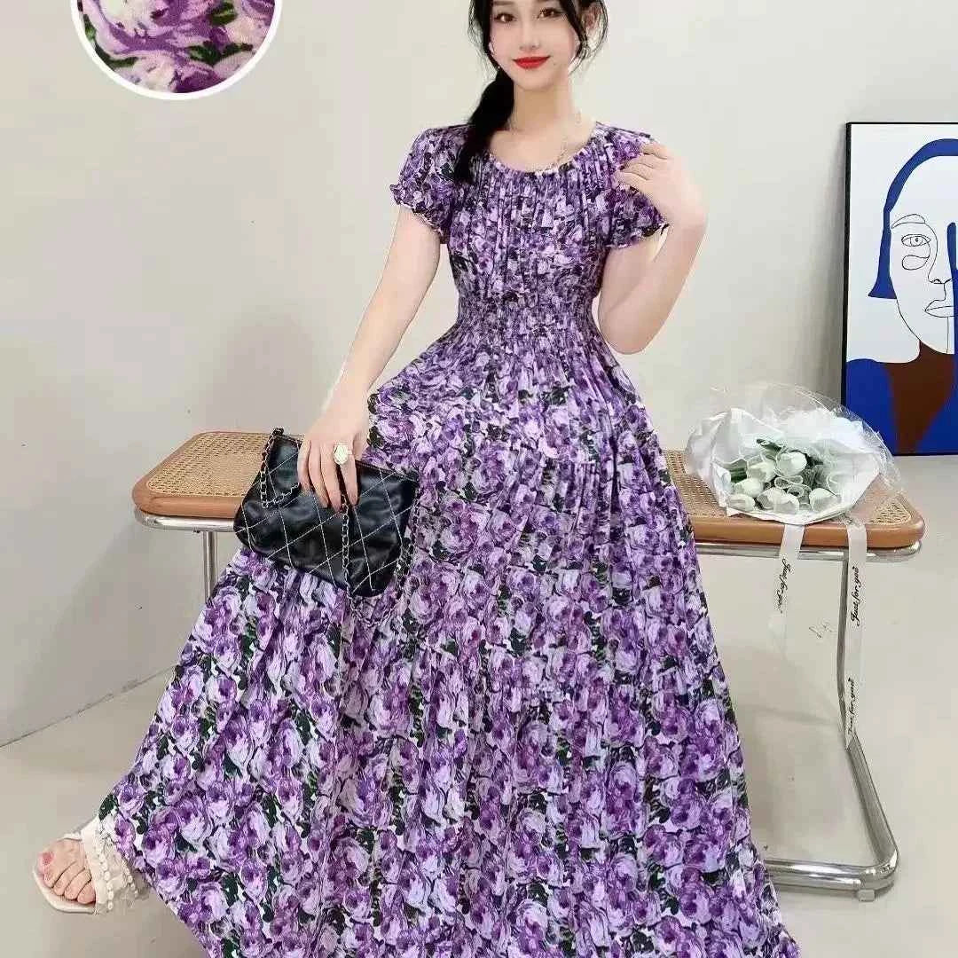 Long Maxi Dress Women Clothing Spring Summer Bohemian Holiday Beach Korean Style Floral Vintage Slim Vestidos Robe Dresses Boho