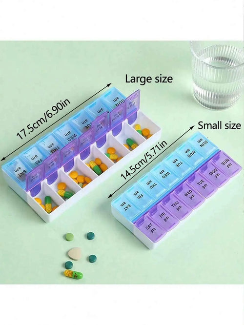 14-Grid Color Pill Box, Portable One-Week Pill Box Set, Mini Combination Pill Box Packing, Daily Regular Reminder Pill Box Monday To Sunday Full Coverage Travel Carry-On & Handbag Essentials, Efficient Management Of Vitamins