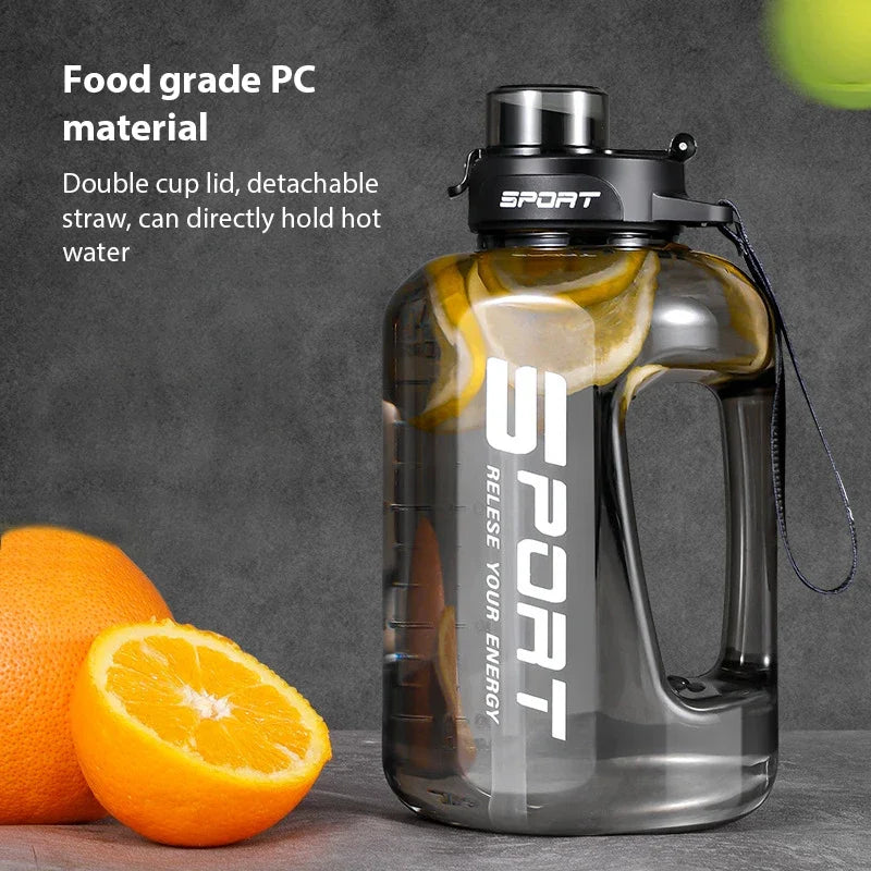 1.2L/1.7L Large Capacity Ton Bucket Water Bottle Large Belly Cup Fitness Sports Water Bottle Portable Plastic Space Cup