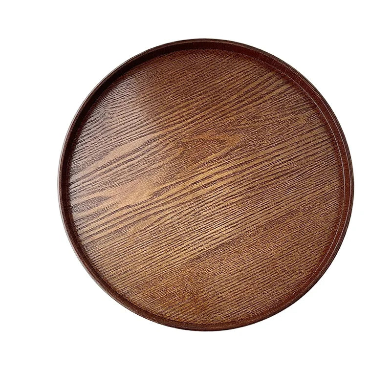 1PCS Wood Serving Tray Home Decoration Kitchen Counter Breakfast Plate Non Slip Salad Dessert Plate Round Coffee Tea Tray