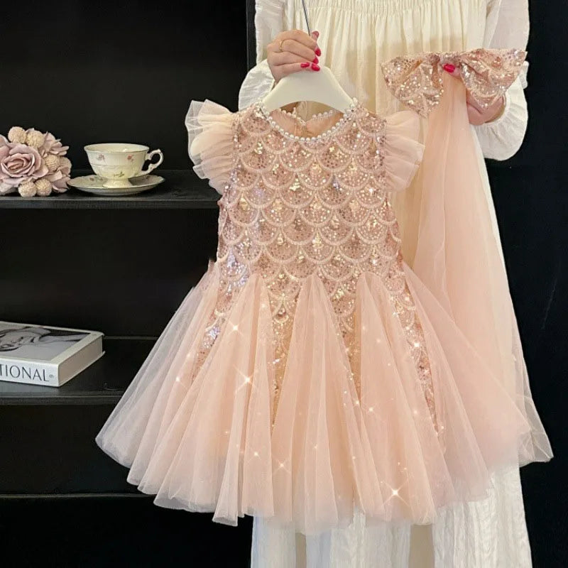 Girls Clothes Sequins Little Mermaid Fishtail Kids Dress Children Princess Dress For Prom Birthday Party Casual Holiday Costume