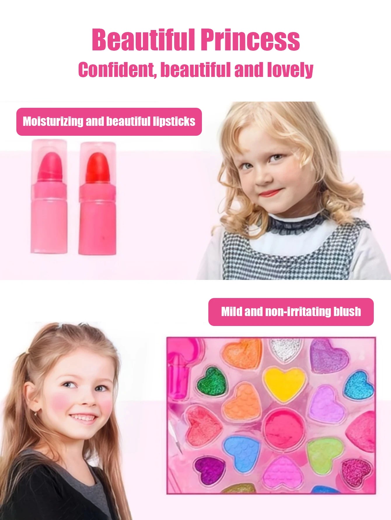 Kids Beauty Makeup Kit for Girls, Little Handbag Make-up Toys Princess Washable Pretend Play Cosmetic Set Toys Birthday Gifts