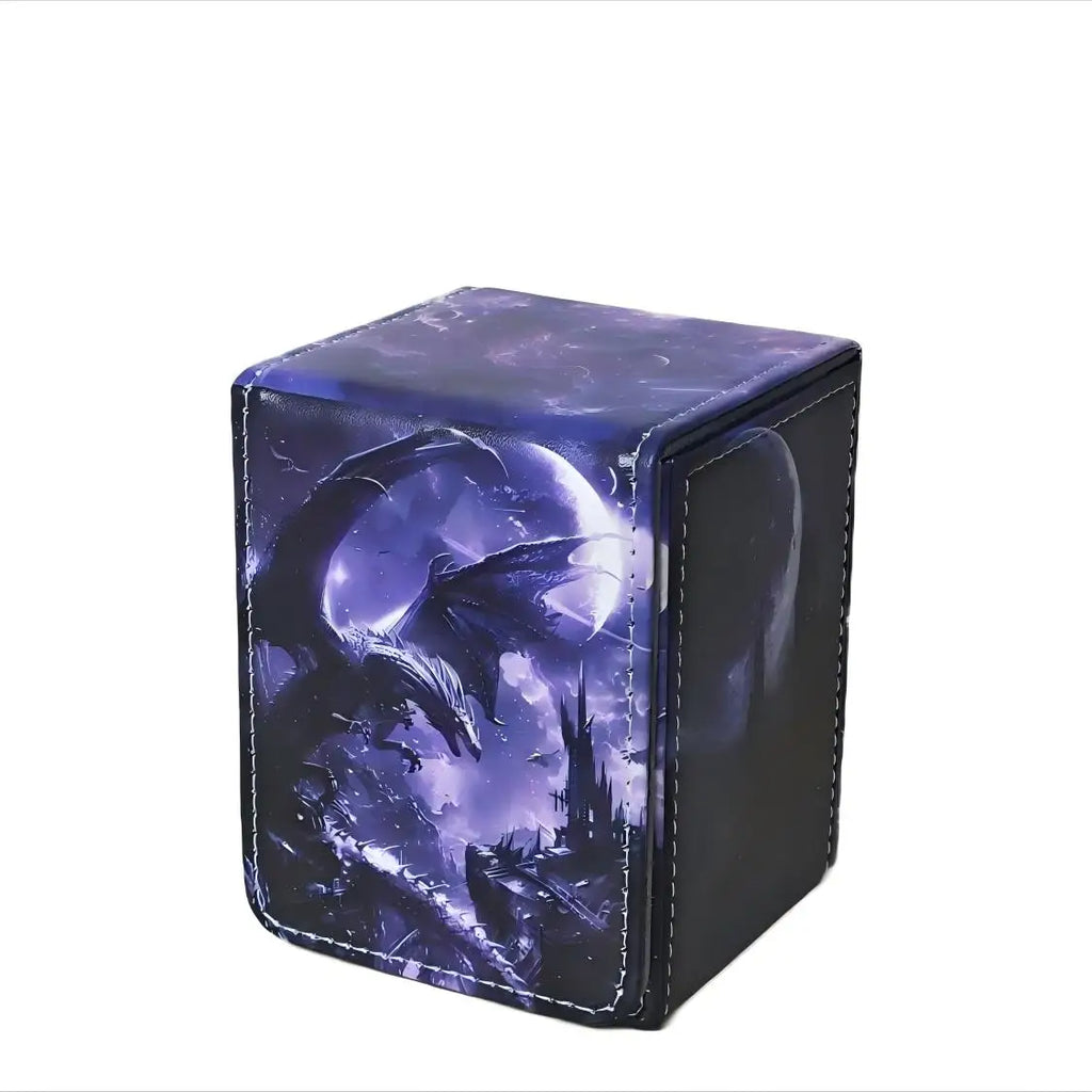 Premium Pu Leather Card Box Compatible with Mtg Cards - Can Hold More Than 100 Single Set Cards, Trading Card Storage Box Suitable for Tcg/Ptcg/Ygo Cards, Sports Card Holder with 2 Dividers, 4 Designs to Choose From, Card Org