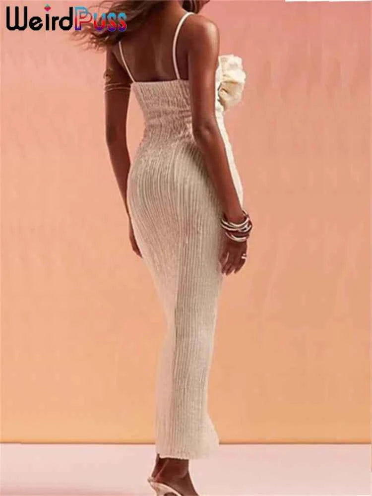 Weird Puss Patchwork Appliques Dress Women Sleeveless Sexy Backless 2025 Spring Summer Vacation Beach Stretch Party Long Bodycon