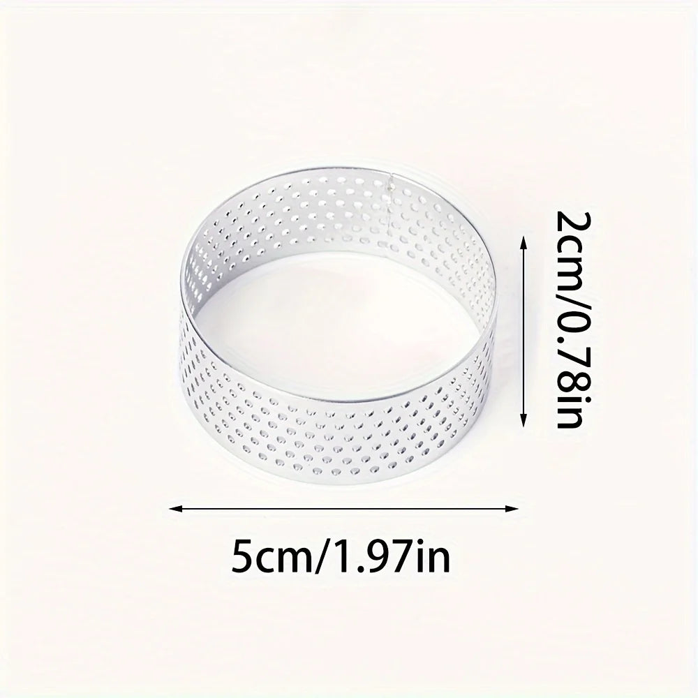 Set of 12 Stainless Steel Round Tart Rings - Perforated Molds for Mousses And Desserts,Cookie Cutters, Fruit Tart Molds