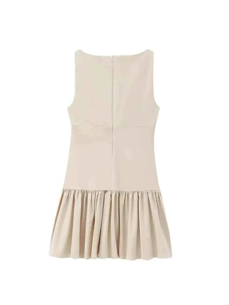 Women's Ruffled Mini Dress with Bows, O Neck, Sleeveless, Back Zipper, Female Dresses, Chic Fashion