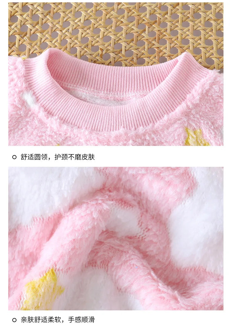 Autumn Winter Sleepwear Flannel Pajamas For Girls Boys Long Sleeve Tops+Pants Suits Fashion Home Clothing Baby Kid Sleep Costume