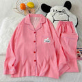 Embroidery Letter Pajamas Set Striped Rabbit Print Autumn Long Sleepwear Home Suit 2025 Lapel Neck New 2 Pcs Women's Pajamas