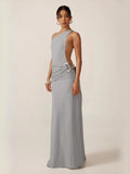 Kliou High Street Women Dresses Concise Incline Shoulder Ribbons Backless Sheath Maxi Vestidos Female Elegant Holiday Trend Robe