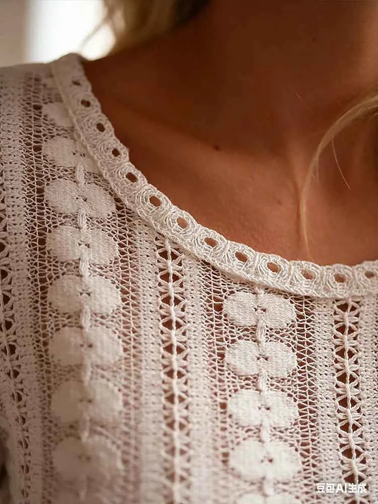 Autumn New Arrivals Women's Pullover Elegant and Refined Round Neck Long Sleeves Openwork Fashionable Long-Sleeved Pullover Top