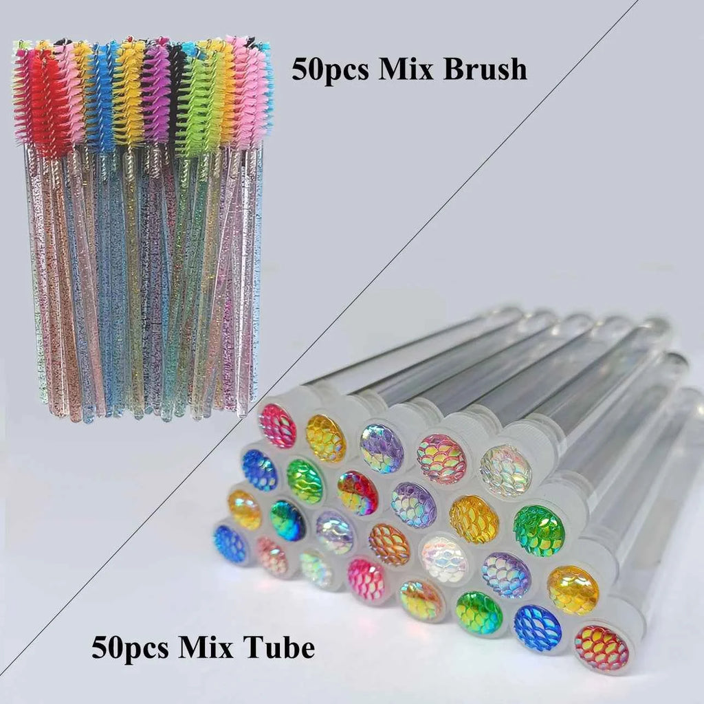 50Pc Reusable Eyebrow Brush Tube Eyelash Brush Eyebrow Brush Replaceable Dust-proof Sparkling Diamond Makeup Brush