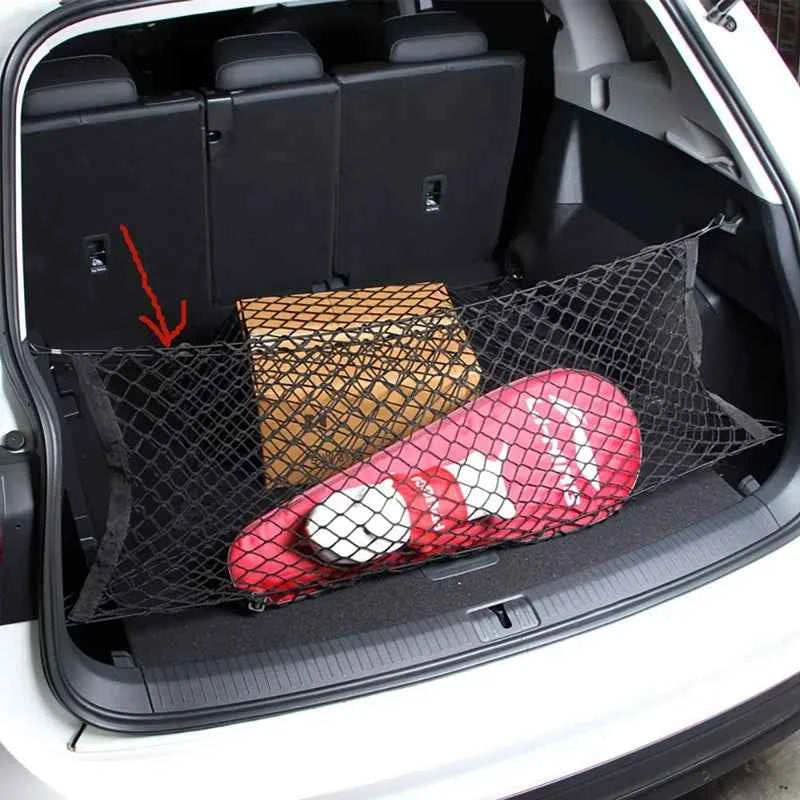 90x40cm Mesh Rack Universal Car Trunk Rear Storage Luggage Nylon Elastic Mesh Strap Hook Pocket Car Trunk Organizer
