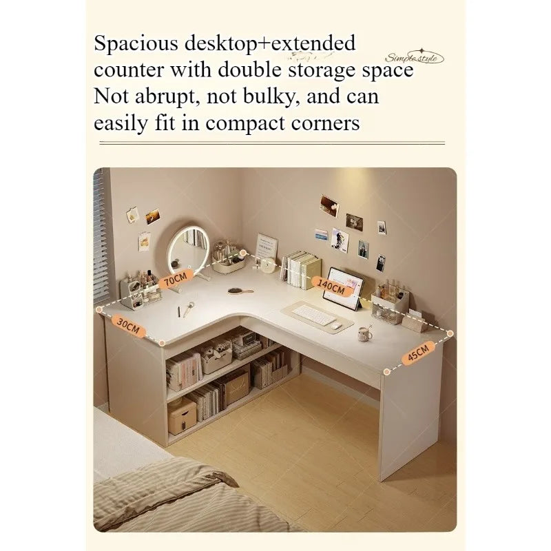 Computer desk Desktop Home bedroom Bookshelf Integrated student learning to write Corner Multifunctional office desk