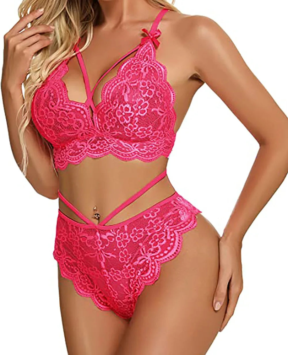 Hot Perspective Sexy Lingerie Women Lace Bra Cross Belt Brief Sets Sexy Underwear Set Erotic Lingerie Sleepwear For Woman 2022