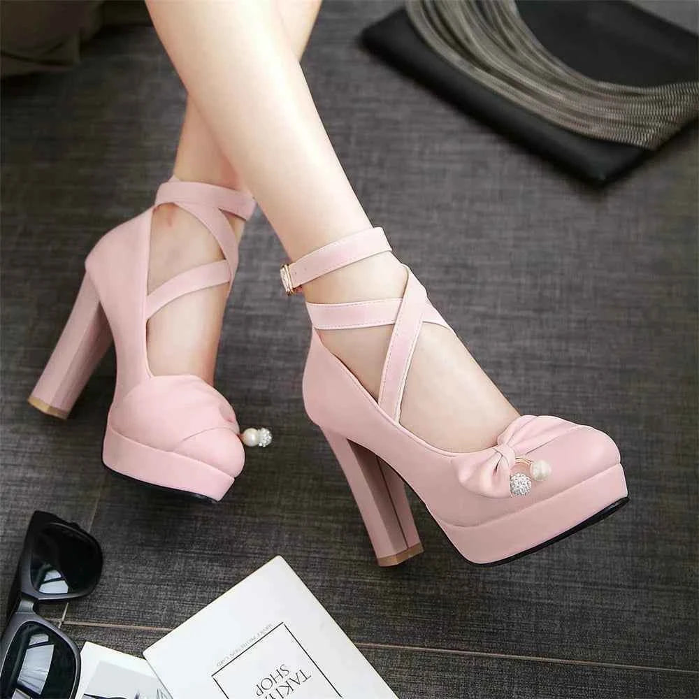 High Heels Women 2025 Trend Chunky Heels Platform Lolita Mary Jane Elegant Party Korean Shoes Dress White The Glossy Fashion