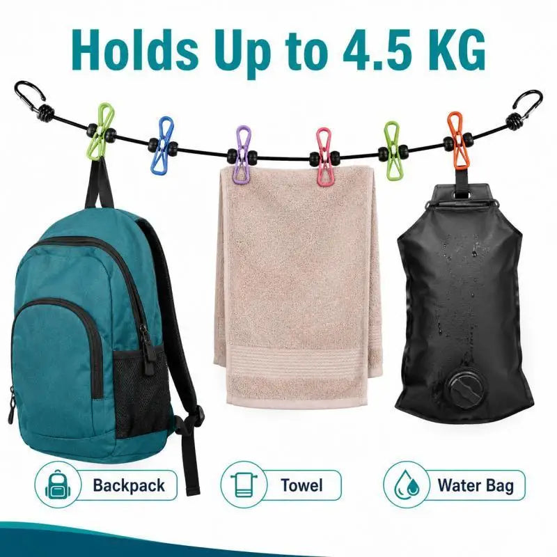 Portable Retractable Travel Clothesline 12 Clothes Clips for Indoor Laundry Drying line,Outdoor Camping Accessories