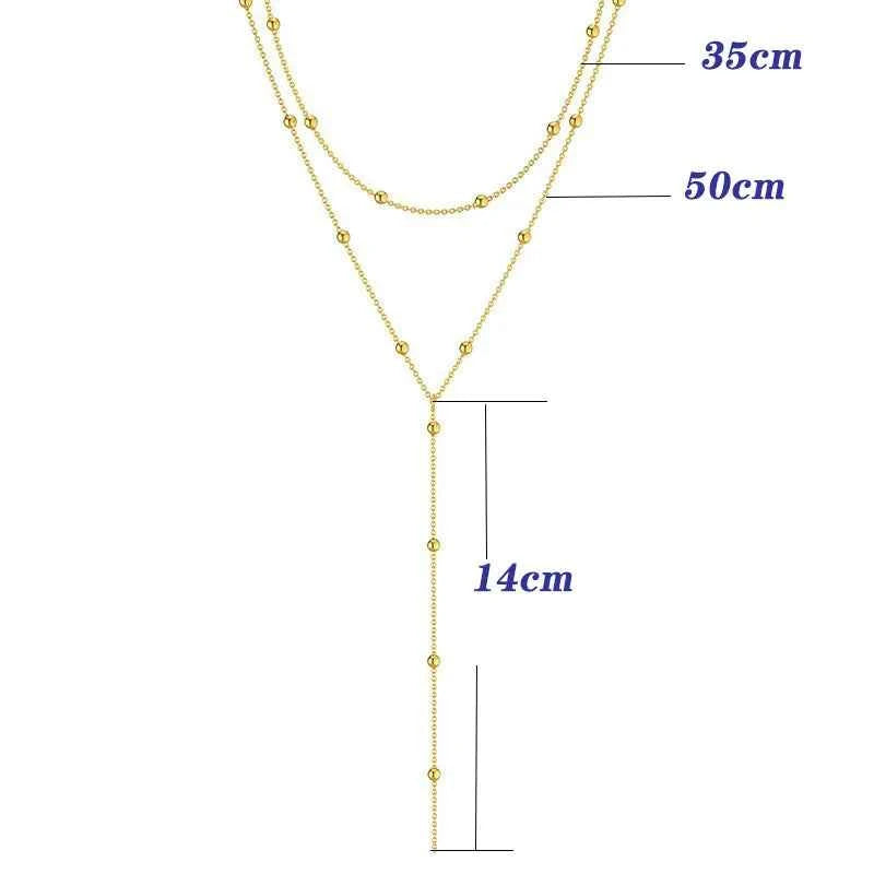 LATS Gold Color Double Layered Long Tassel Chain Necklaces for Women Simple Metal Geometric Bead Choker Necklace Fashion Jewelry