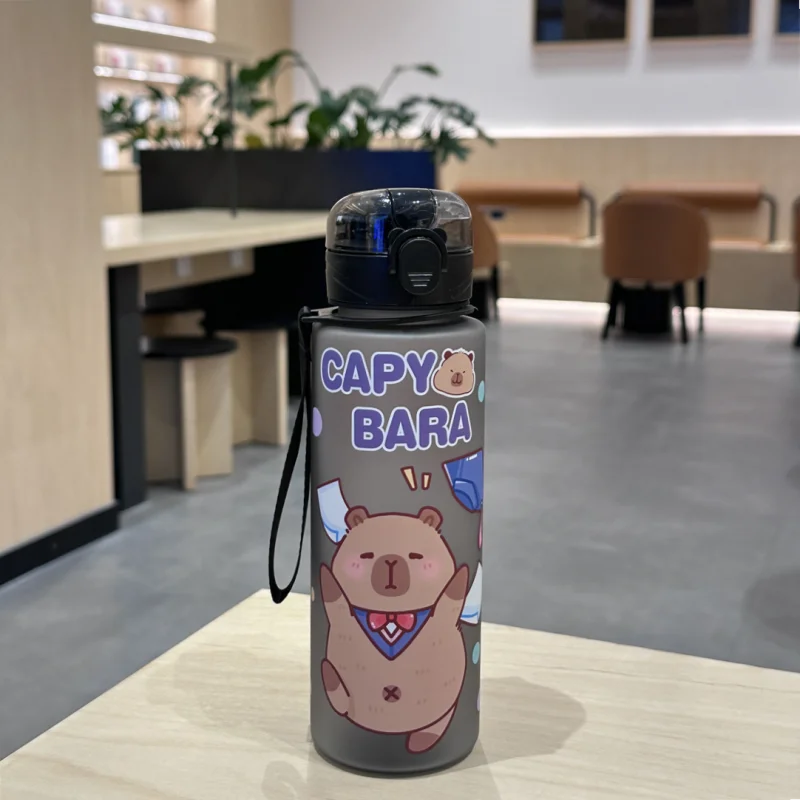 750mL Cute Cartoon Capybara Water Bottle Leakproof Plastic Straw Cup Portable Outdoor Travel Large Capacity Sports Water Bottle