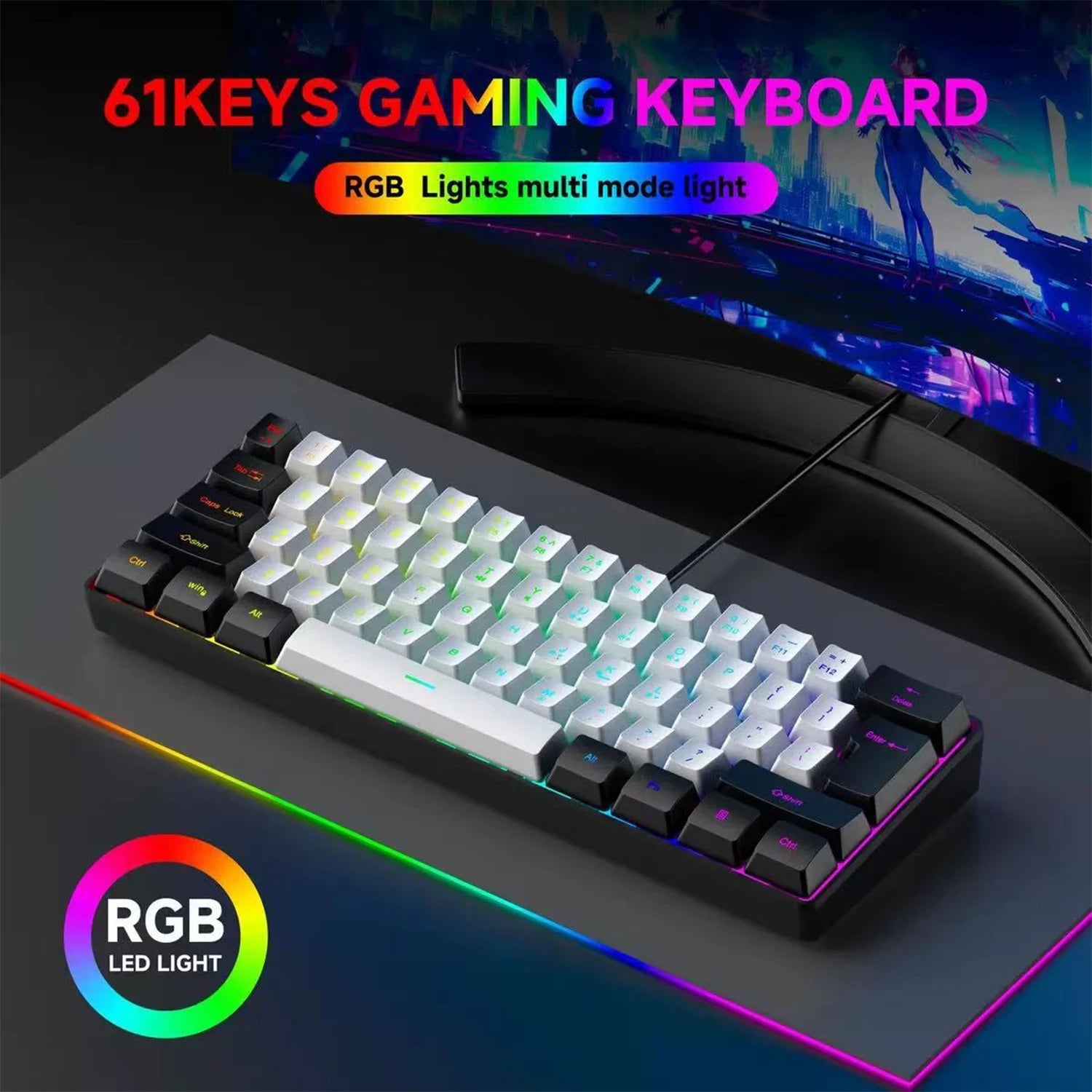 2026 new Mini 60% Compact Wired Keyboard 61 Keys RGB Backlight Membrane Keyboard For Windows PC Office laptop Computer