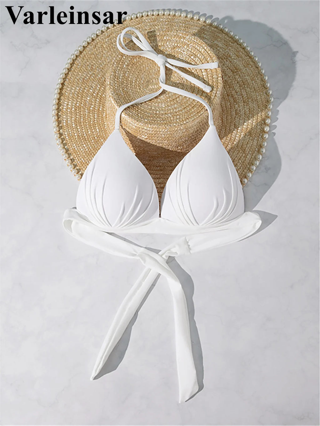 XS - XL New Sexy Push Up Bra Cup Halter Bikini Top Female Swimsuit Women Swimwear Bather Bathing Suit Swim Solid Beach Top V7019