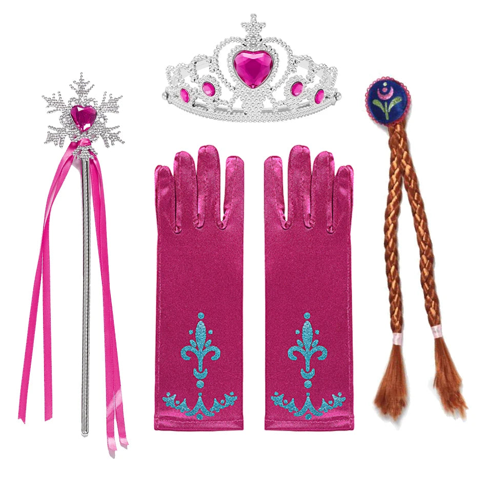Girl Princess Costume Accessories Gloves Wand Crown Jewelry Set Princess Wig Braid Princess Dress Costume Cosplay Accessories