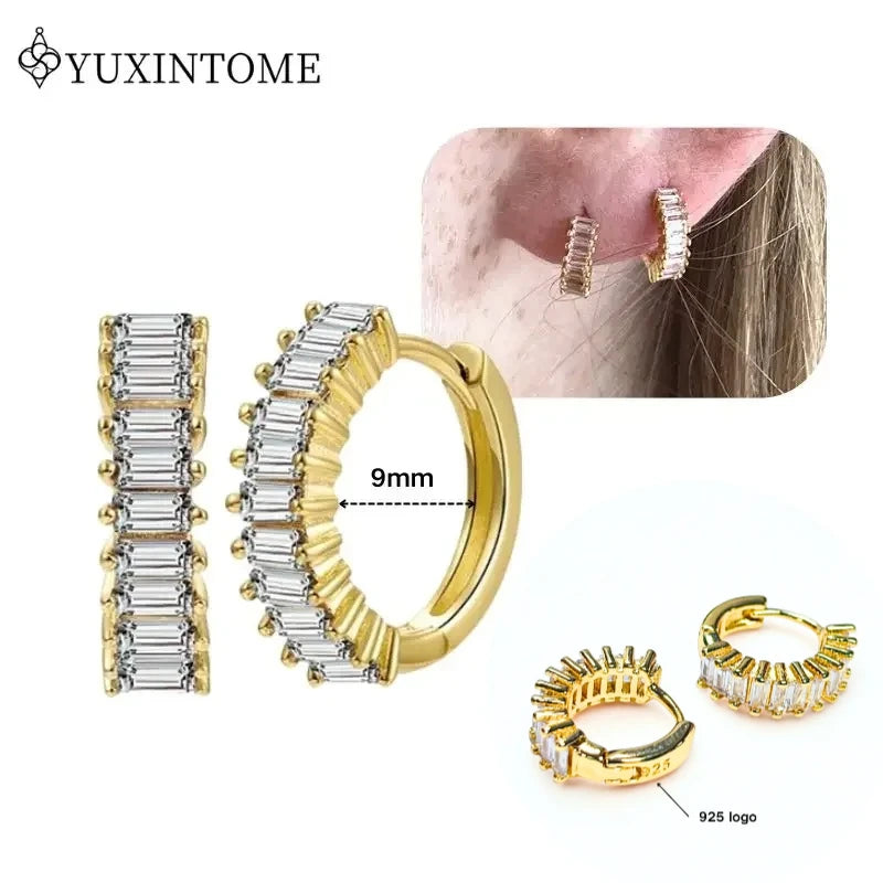 Women's 925 Sterling Silver Ear Needle Crystal Zircon Water Droplets Stud Hoop Gold Huggie Earrings Premium Luxury Party Jewelry