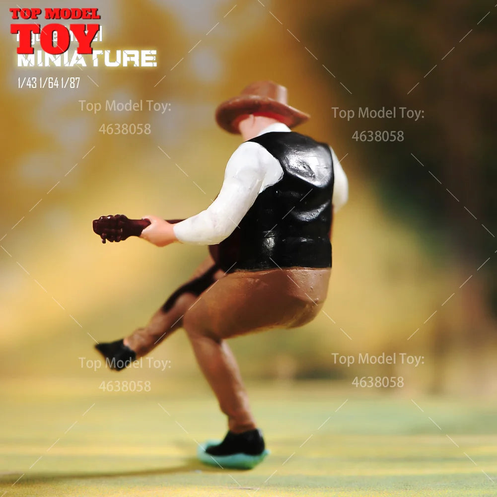 Painted Miniatures 1/64 1/43 1/87 Male Sitting on Bench Playing Guitar Scene Figure Dolls Unpainted Model For Cars Vehicles Toy