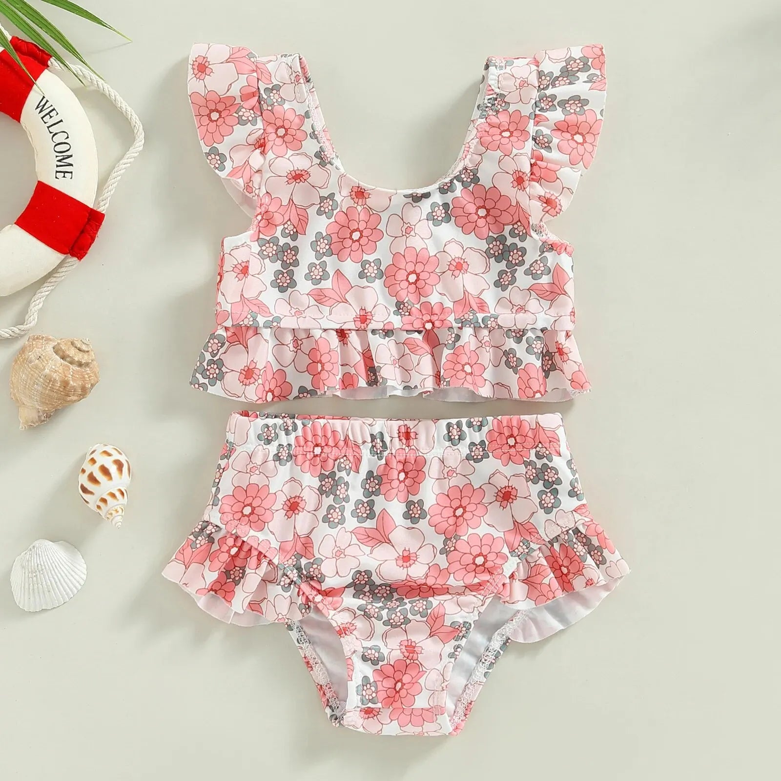 Toddler Baby Girls Floral Print Bikinis Set Summer Beachwear Halter Top Swimwear Swimming Pool Bathing Suit Swimsuit