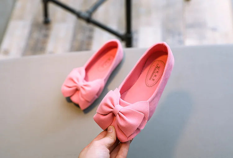 Baby Girls Shoes Princess Bow-knot Flock Fabric Spring Autumn Kids Flats Children Casual Loafers Candy Color Toddlers Shoes Soft