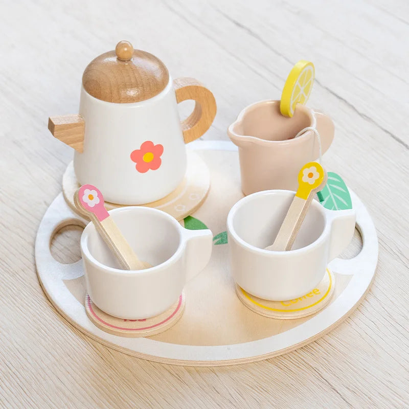 Kids Pretend Play Toys Popular Kids Kitchen Toys Realistic Wooden Tea Set Party Toy Set Children's Simulation Tea Set Gifts