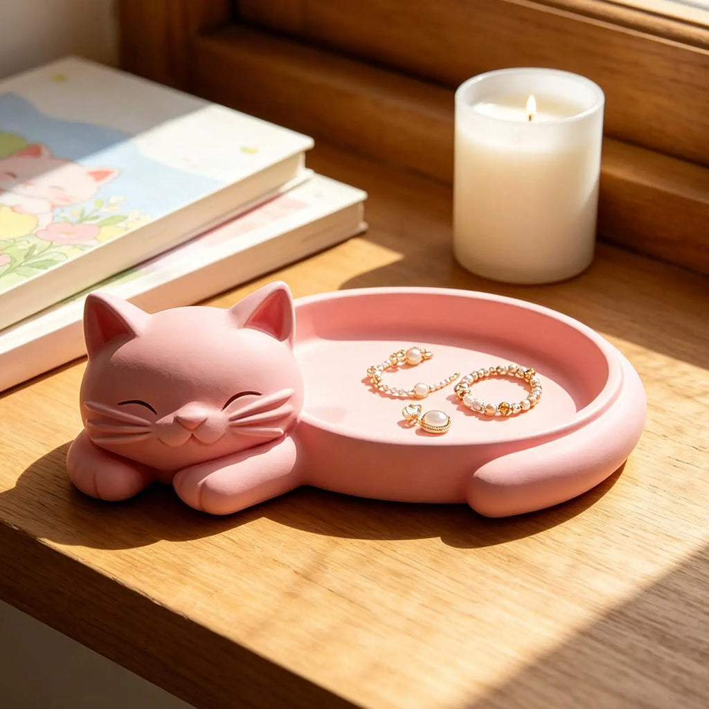 Cat Shaped Jewelry Organizer Tray for Keys Earrings Cute Feline Design Desktop Storage Tray Home Decoration Accessories