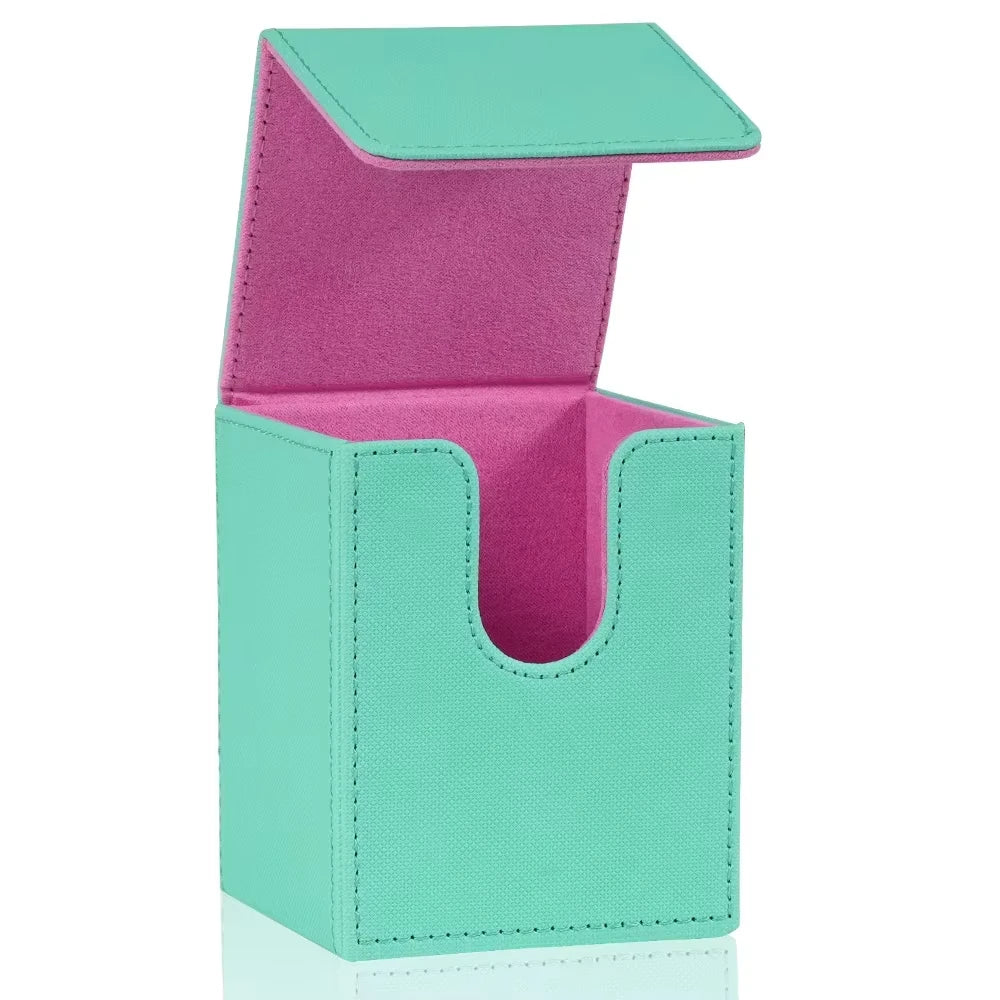 Card Deck Box,Card Storage Box holds 100+ Single Sleeved Cards, PU Leather Magnetic Closure for Magic cards TCG cards