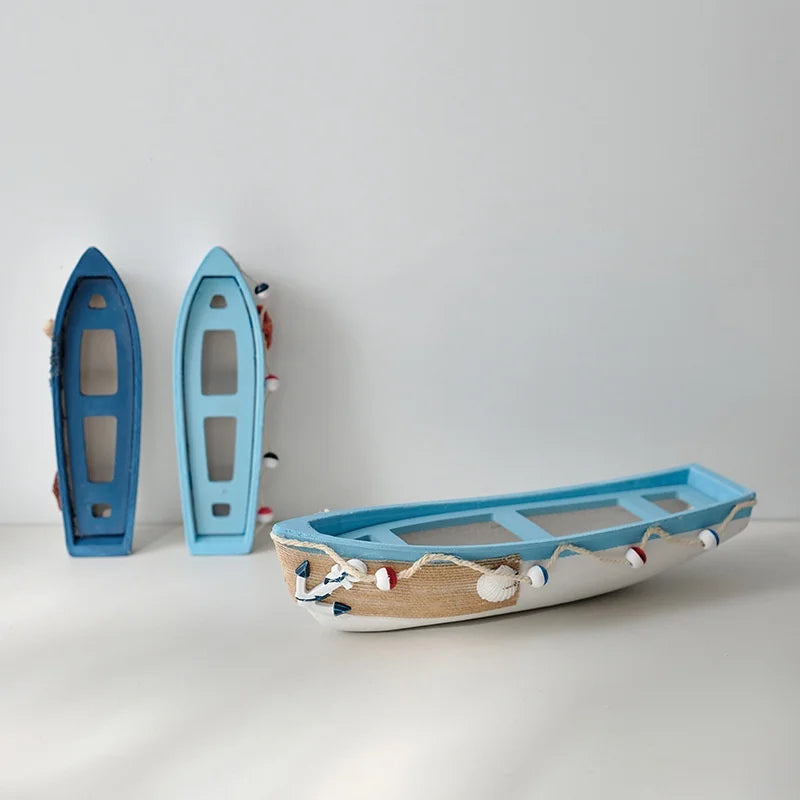 Mediterranean Wooden Boat Ornament Crafts Children's Room Office Home Decoration Wooden Sea Theme Home Decor