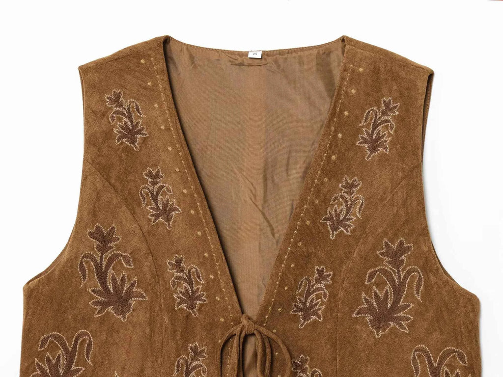 ZERAINS Autumn new women's clothing European and American style bead embroidery suede texture effect vest