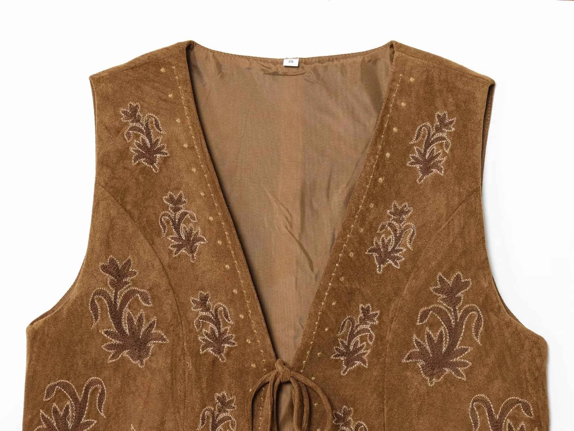 ZERAINS Autumn new women's clothing European and American style bead embroidery suede texture effect vest