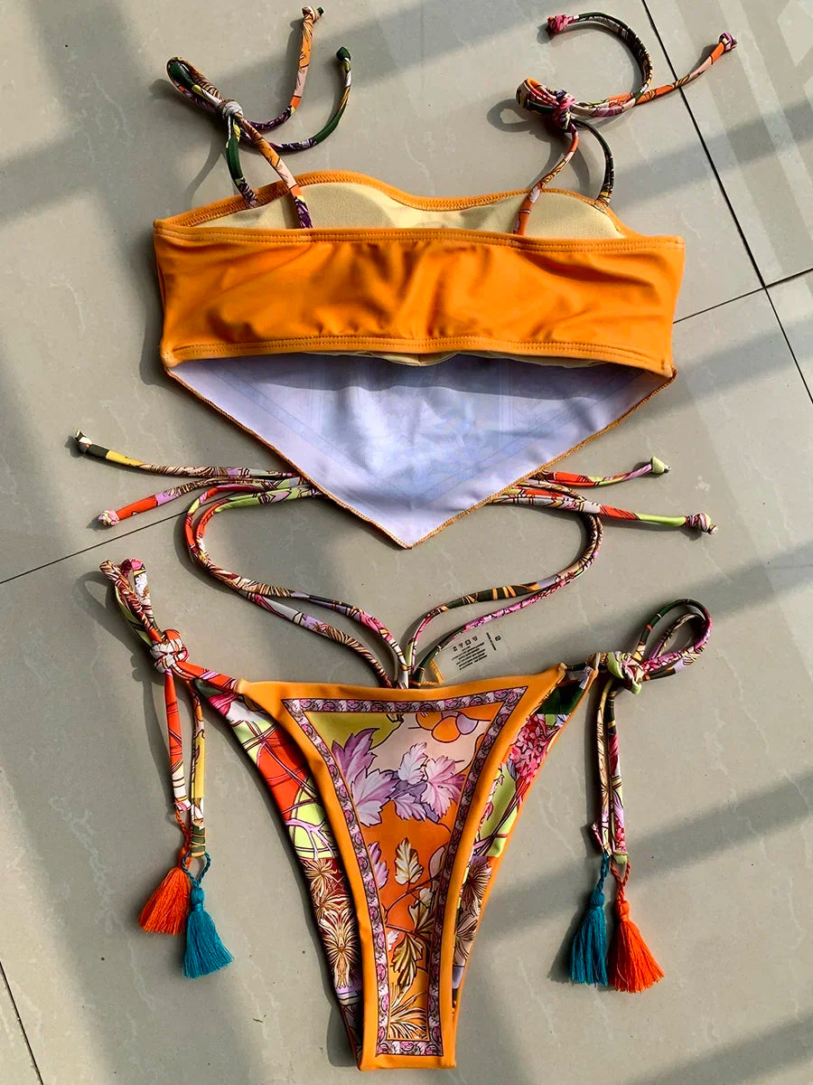 Printed Crop Top Bikini Women Bandeau Bikinis 2025 Swimwear Female Swimsuit Two-pieces Bikini Set Bathing Suit Swim Beach Wear