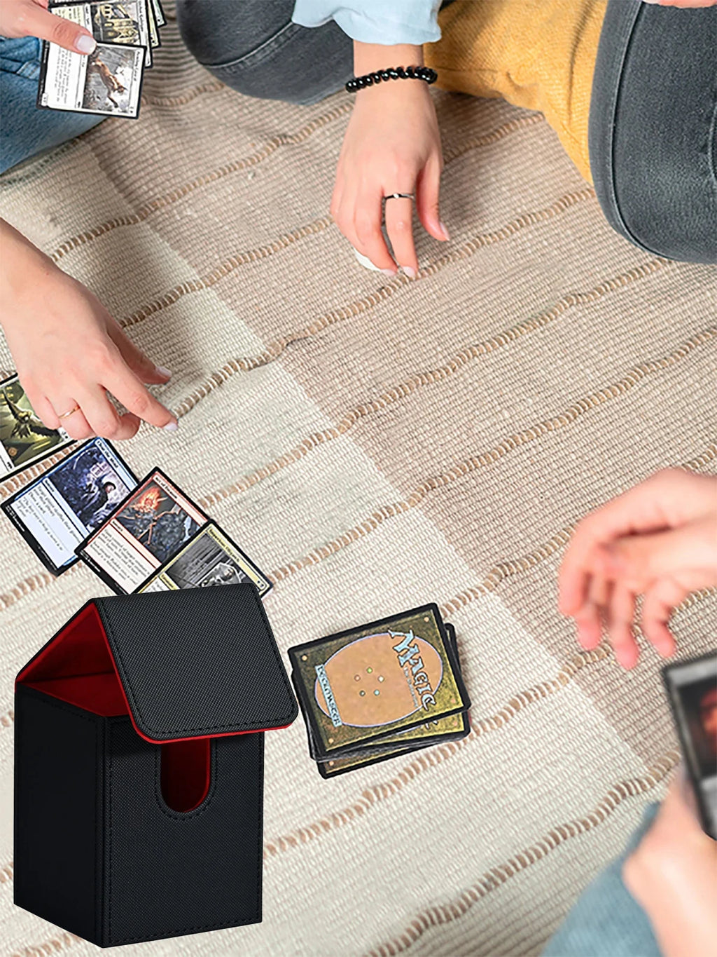 Card Deck Box,Card Storage Box holds 100+ Single Sleeved Cards, PU Leather Magnetic Closure for Magic cards TCG cards